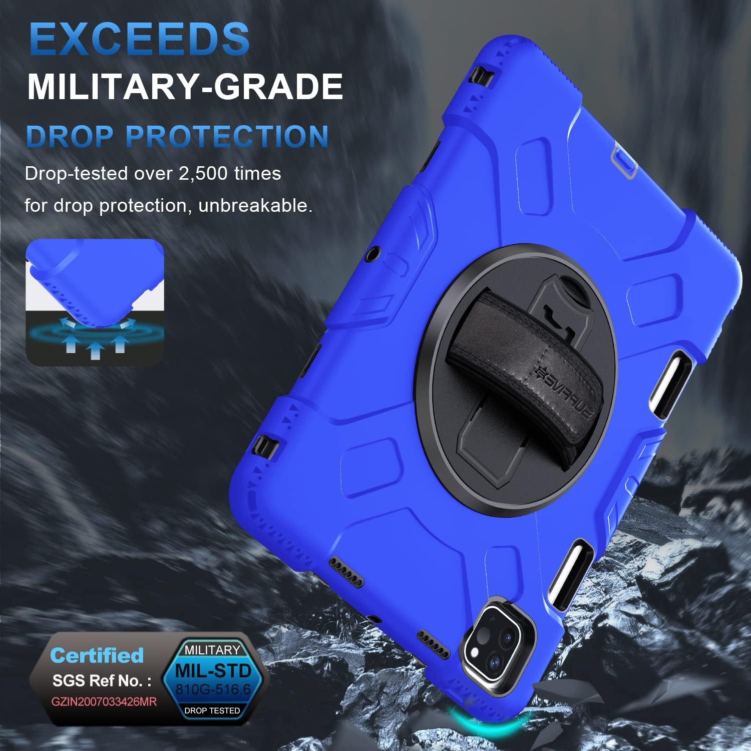 SUPFIVES Case for iPad Pro 11 inch 2022, Upgraded Military Grade Shockproof Protector Silicone Cover Pencil Holder+ Handle+ Shoulder Strap+ Rotating Kickstand for iPad Pro 11 4th Gen 2021/2020, Blue image 3