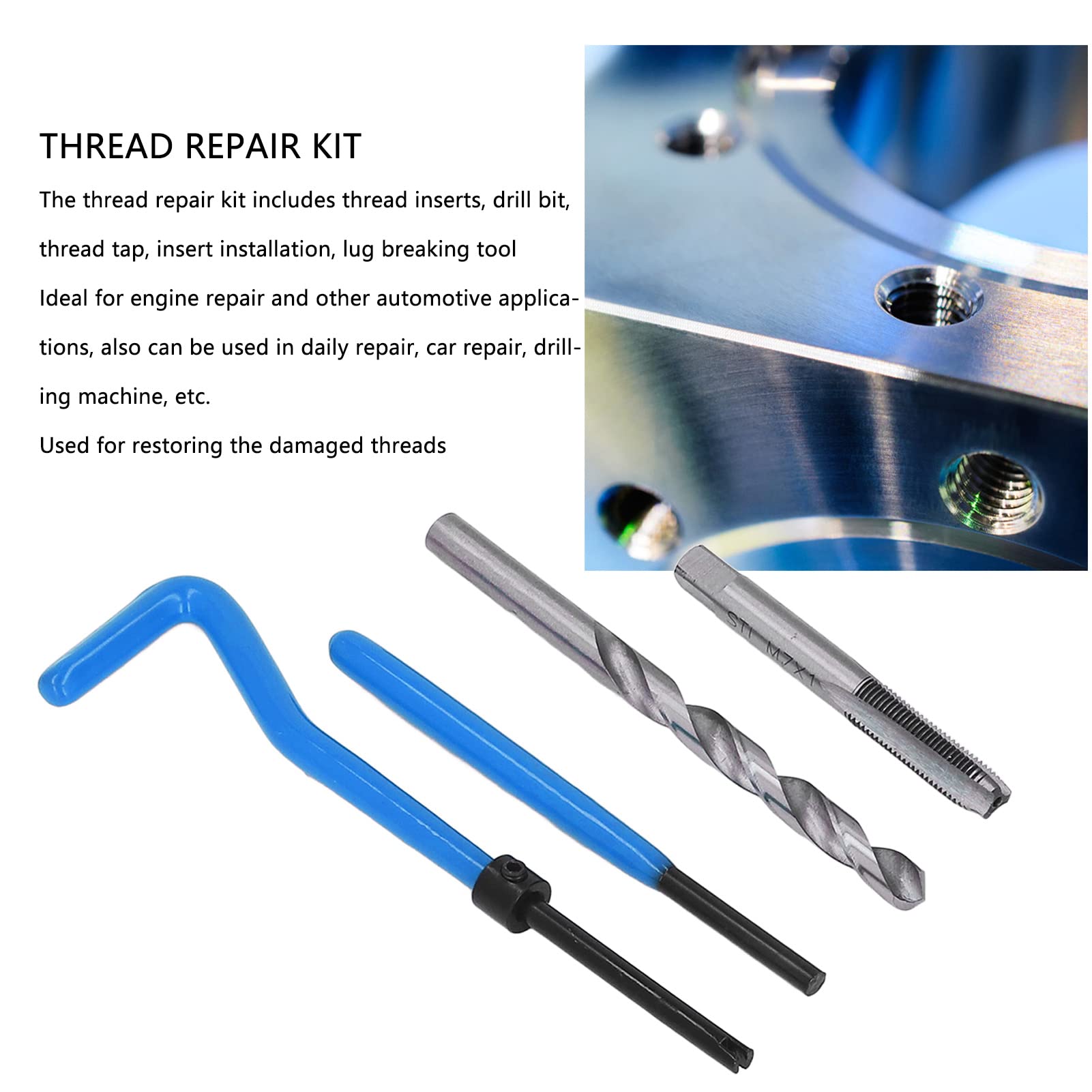 Cocoarm Kit di Riparazione Filettatura da 30 Pezzi Utensile per Inserti per Maschi da Trapano in Acciaio M7x1 con Strumenti di Installazione e Rottura Capocorda per Meccanici di Officine di (Blue)