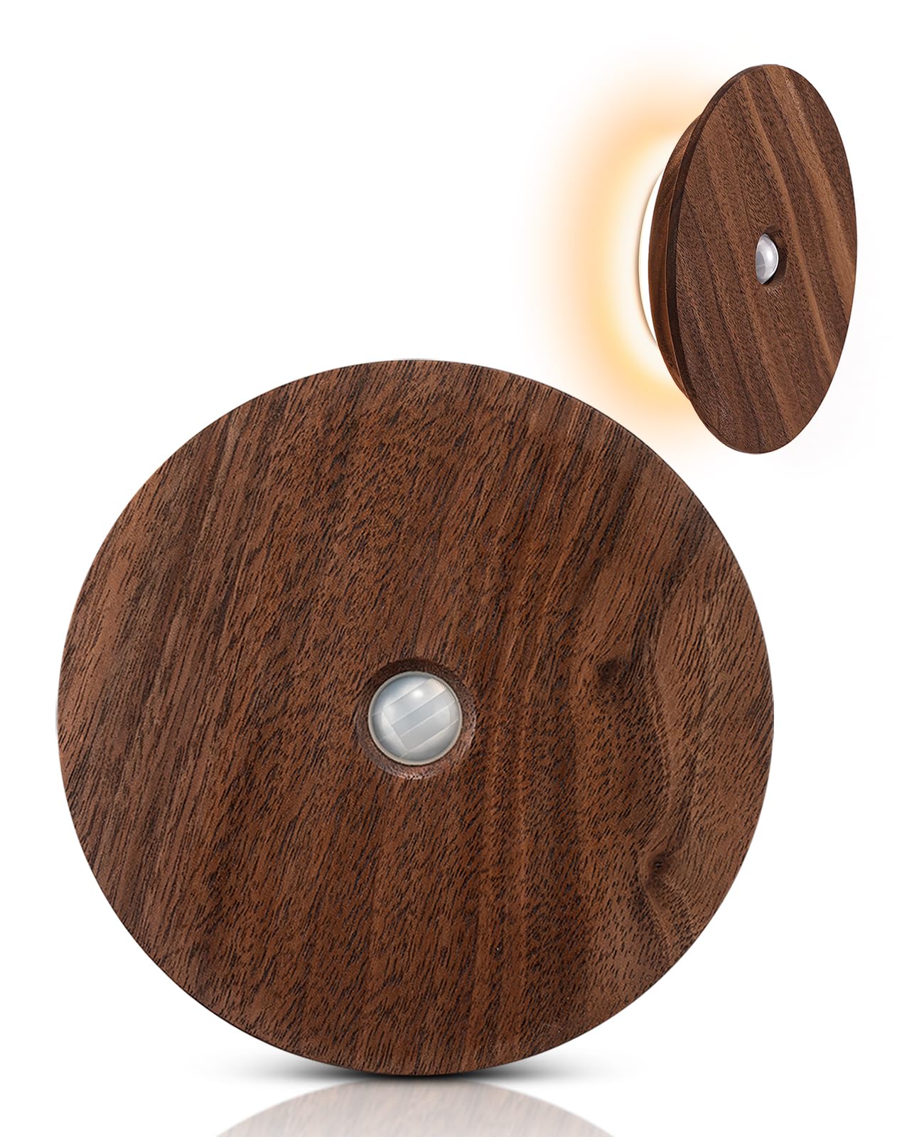 Vadifula Motion Sensor Night Light Wood Rechargeable Battery Powered Stick-On Step Lights Magnetic Closet Warm Nightlight for Hallway