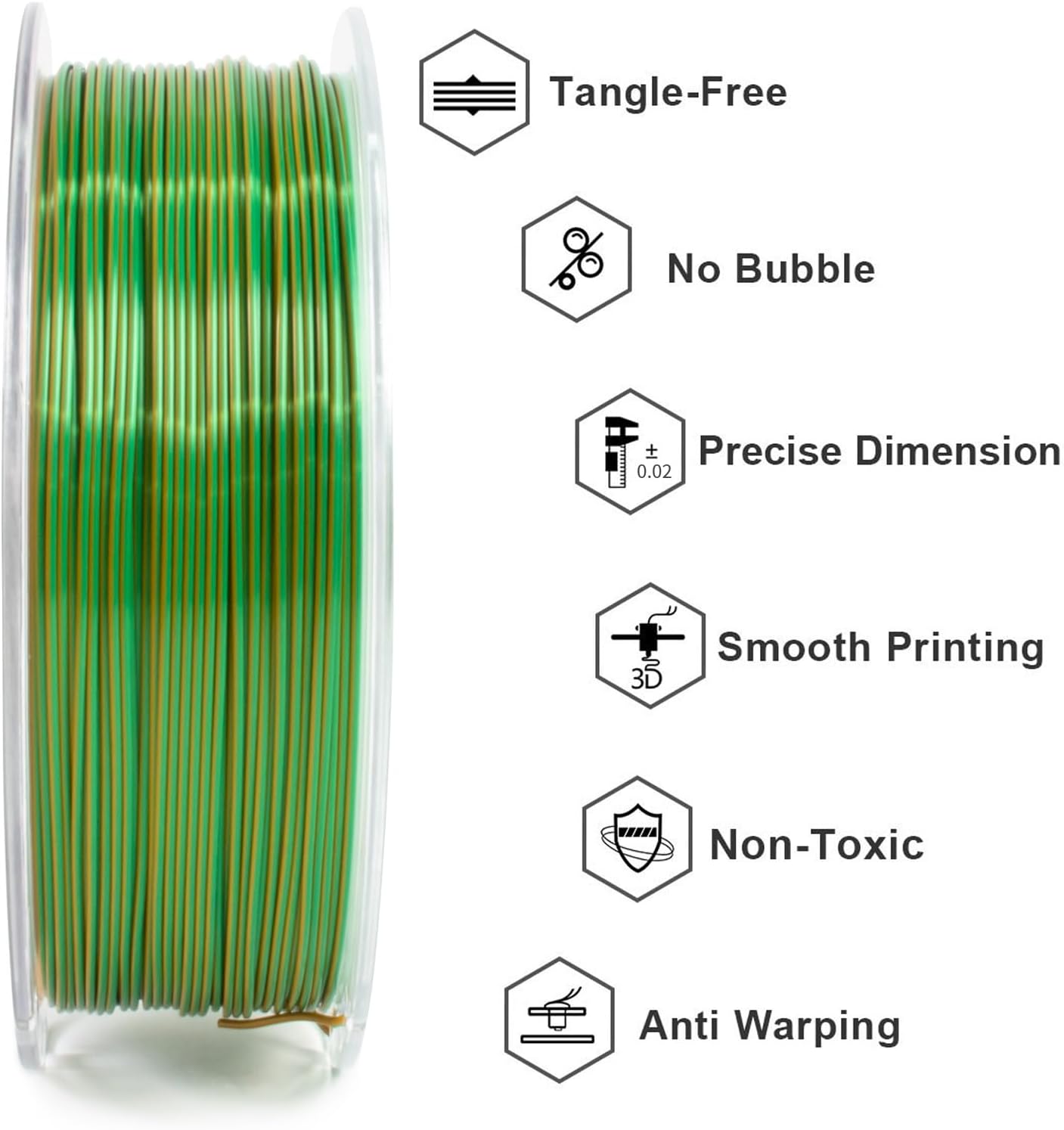 Geeetech 3D Printer Silk PLA Dual Color Filament, Metal-Like Shiny Silk Filament 1.75mm 1kg (2.2lbs) Spool, Dimensional Accuracy +/- 0.02 mm, Silk Yellow Green - Image 2
