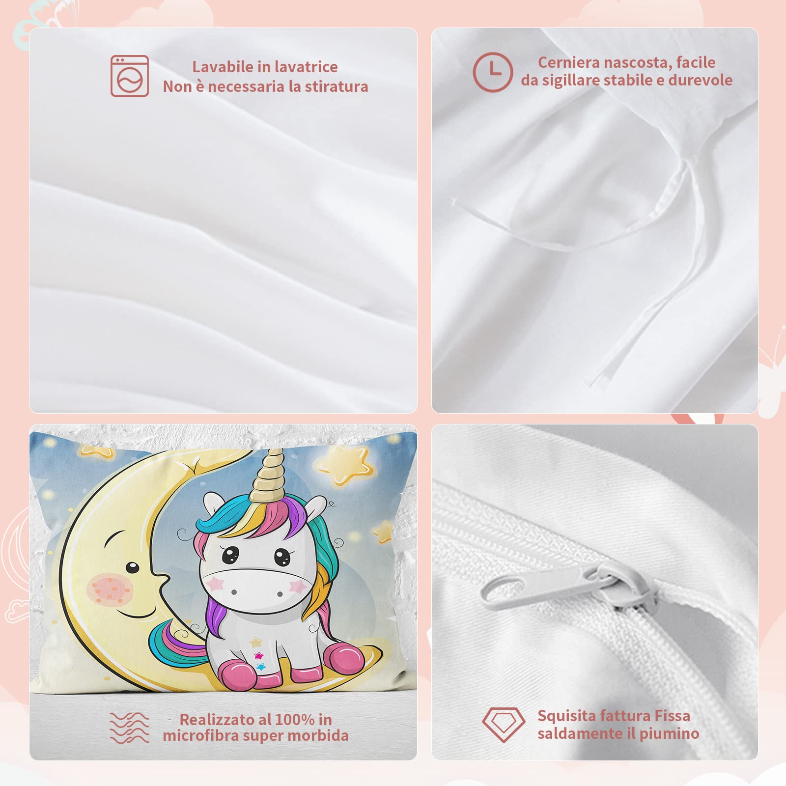 Juego de Funda nórdica tamaño King Funda nórdica de Microfibra 220 x 240 cm Funda nórdica de Unicornio con 2 Fundas de Almohada para niños, Adultos (Unicornio y Luna, 220 x 240cm)