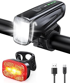 Mohard Bicycle Light Set, 60Lux Super Bright Bicycle Light Front & Rear Light, StVZO Approved Bicycle Lighting, IPX5 Waterproof Bicycle Light Set, LED USB Rechargeable Brake Lights for Camping/Helmet