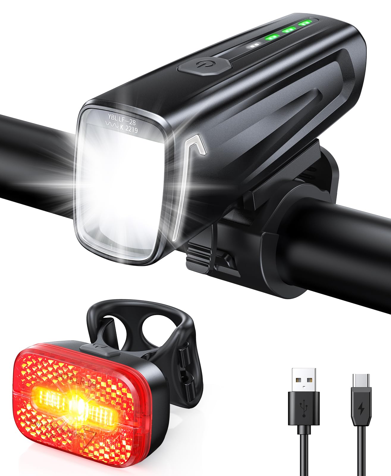 Mohard Fahrradlicht Set, 60Lux Superhelles Fahrradlicht Vorne & Rücklicht, StVZO Zugelassen Fahrrabeleuchtung, IPX5 Wasserdicht Fahradlichterset LED USB Wiederaufladbare Navigationslichter
