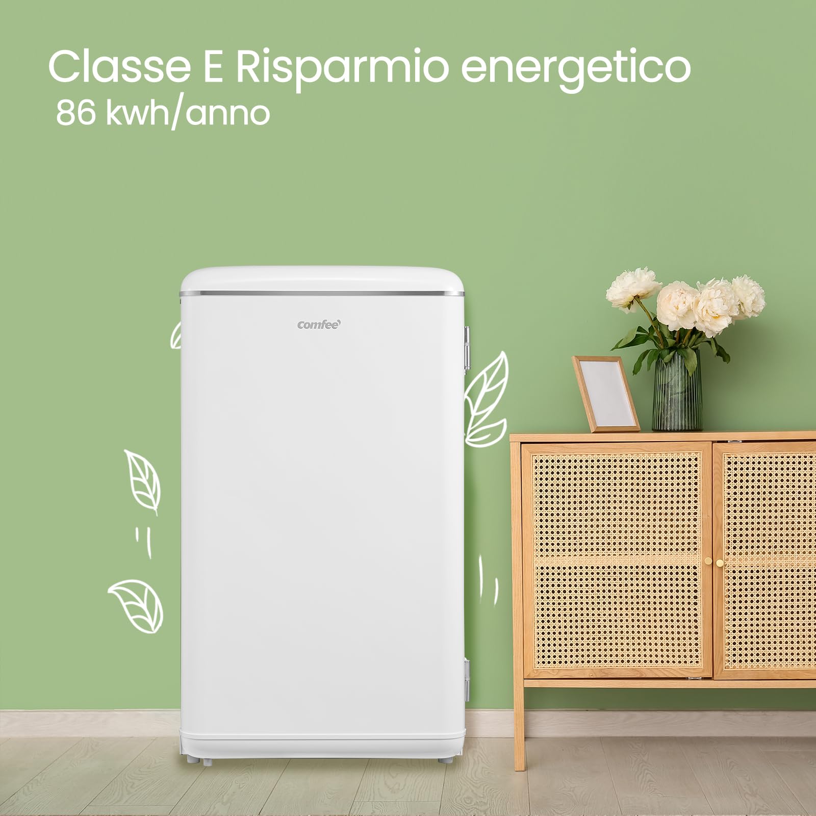 COMFEE' RCD93WH2EURT(E) Frigorifero piccolo 93 litri, Design retrò, Mini frigo da tavolo, Termostato regolabile, Silenzioso, Adatto per casa, ufficio e hotel, Bianco