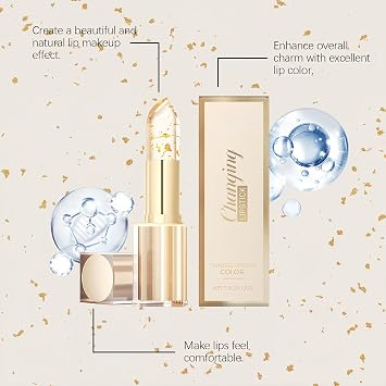 Transfer-Proof Color Changing Lipstick with Gold Foil,Gold Foil Crystal PH Lipstick,PH Adjusting L/ipstick,G/old Crystal PH L/ipstick,Long Lasting Lipsticks,Lip Stick Long Lasting,Coloured Lip Balm