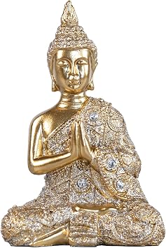 Decorative Buddha Statue, Gold Resin Meditation Figure, Crystal-Embellished