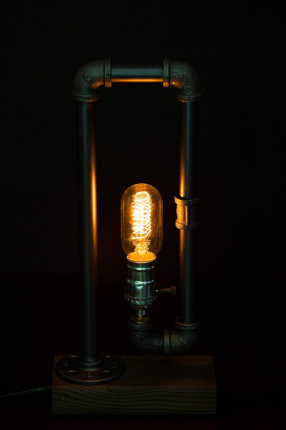 Super Brands Pack of 2 Minimalist Industrial Steampunk Desk Lamp Wood Base with Iron Piping Vintage Antique Designer Lighting Retro Edison Medium Screw Lamp Holder Reading Light Hallway Study Bedroom Tattoo Parlor