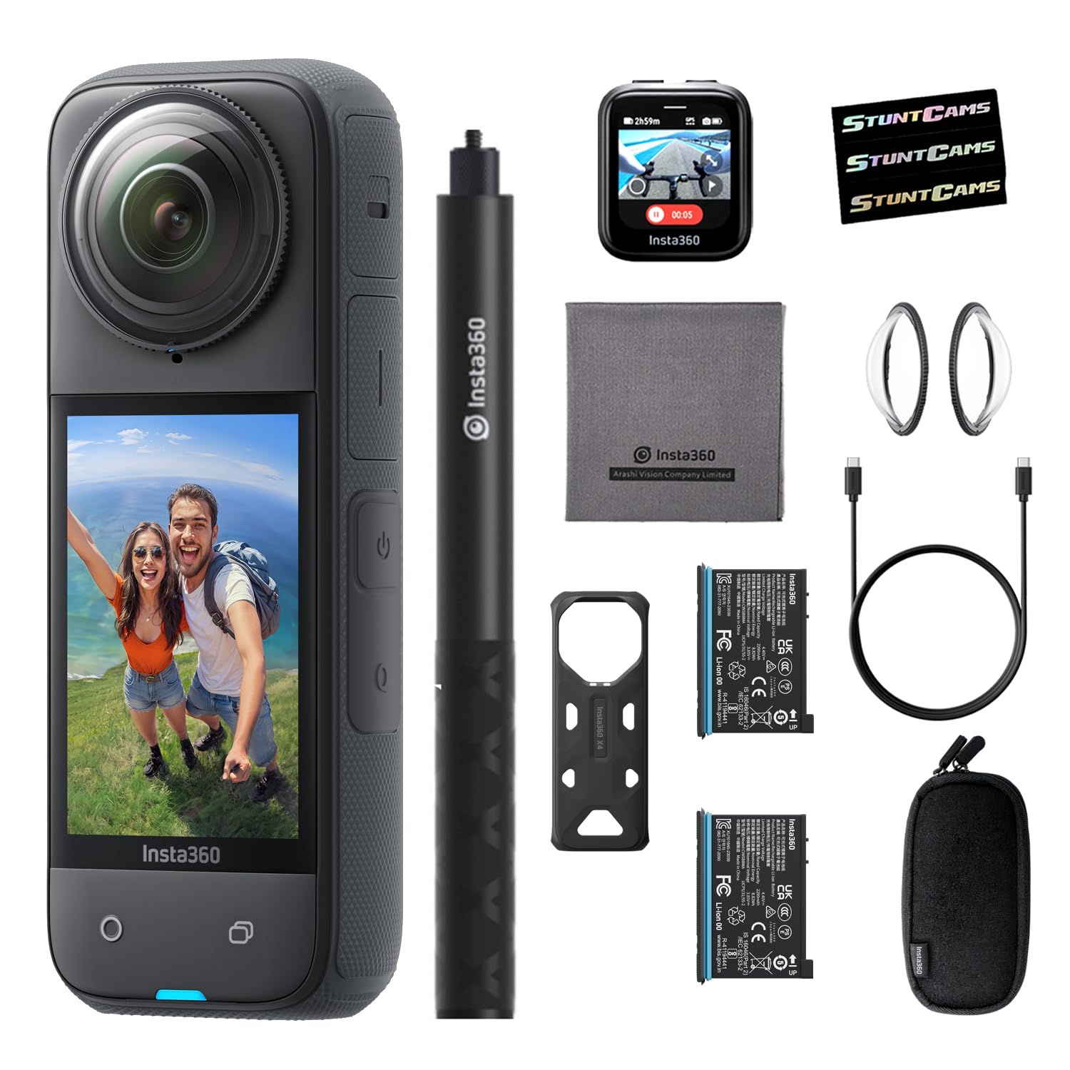 Insta360 X4 - Waterproof 8K 360 Action Camera, 4K Wide-Angle Video, Extra Battery, Extendable Selfie Stick, GPS Preview Remote Lens Guards AI Editing, Sports, Travel, Outdoor