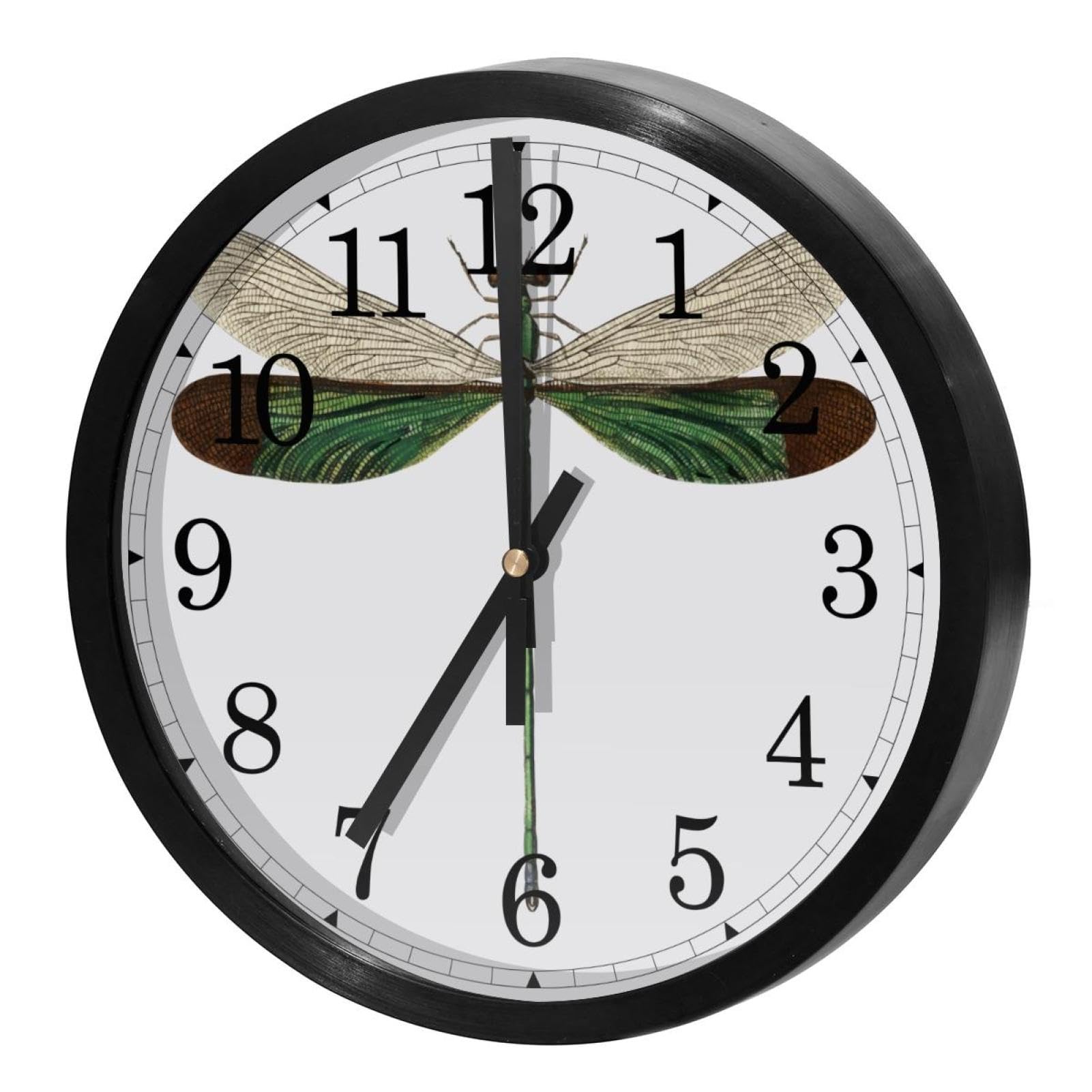 Horloge murale silencieuse à quartz avec motif libellule pour décoration de maison