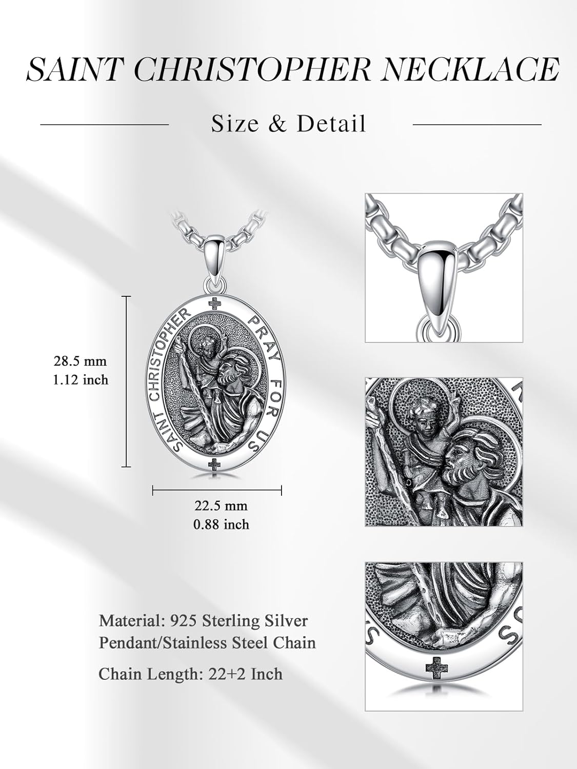 WINNICACA 925 Sterling Silver Patron Saint Amulet Necklace for Men Women Protection Medal Jewelry Birthday Valentine's Day Gifts for Men Husband(with Gift Box) - Image 2