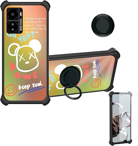 Kalley DJH-XXX - Funda compatible con Kalley Black 3 con protector de pantalla de vidrio templado, soporte de anillo, luz dorada reflectante