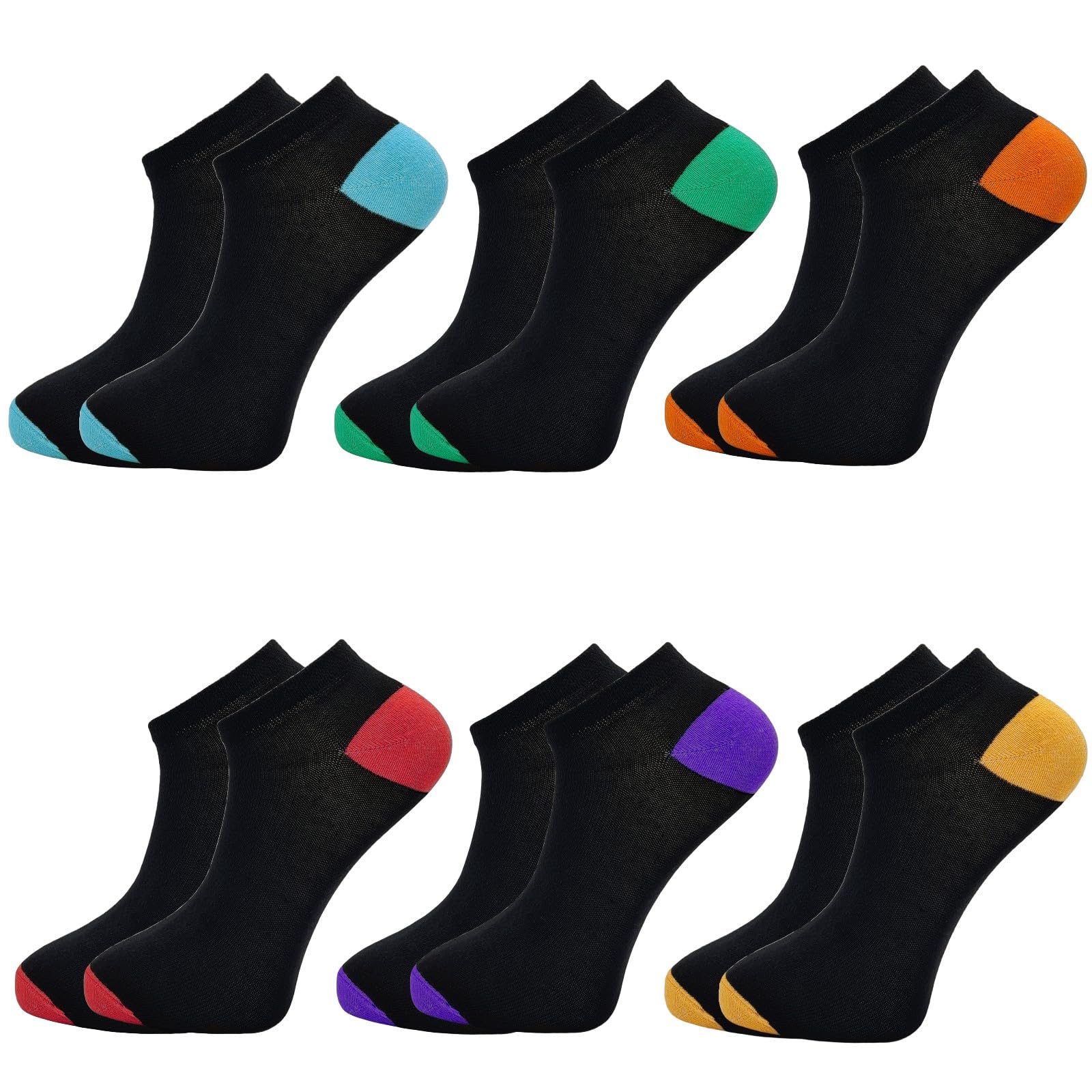 Sock-Tec Men's Multicoloured Trainer Socks Ankle Liners No-Show Low Cut Sports Running Gymwear For 6-11 - (6 Pairs)