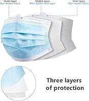 Vista 3 de akgk Mascarillas desechables de 100 unidades, máscara facial azul, máscara desechable de 3 capas con cintas elásticas para las orejas