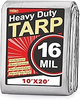 Keten 10x20 Heavy Duty Waterproof Tarp - 16 Mil Thick, Tear & UV Resistant, Reinforced Grommets for Roof, Camping, Boat Cover (Silver/Black)