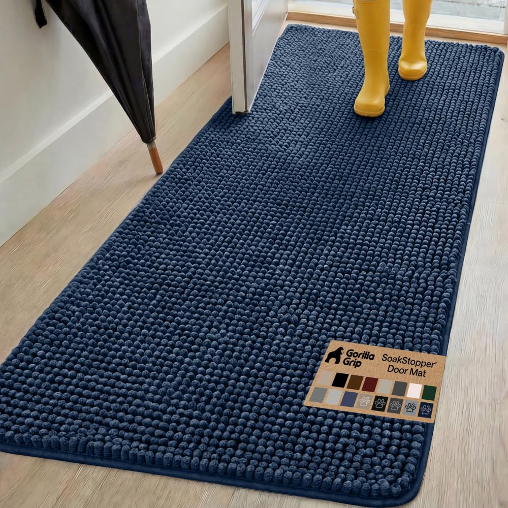 Gorilla Grip Original Indoor Durable Chenille Doormat, Large (70x24) Absorbent, Machine Washable Inside Mats, Low-Profile Rug Doormats for Entry, Back Door, Mud Room, High Traffic Areas (Navy Blue) — image 1