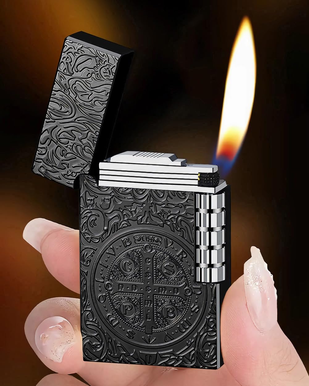 Lighters Portable Butane Creative Personality Wheel Lighter for Collection/Decorative/Gift/Present (Butane Not Included) (Black)