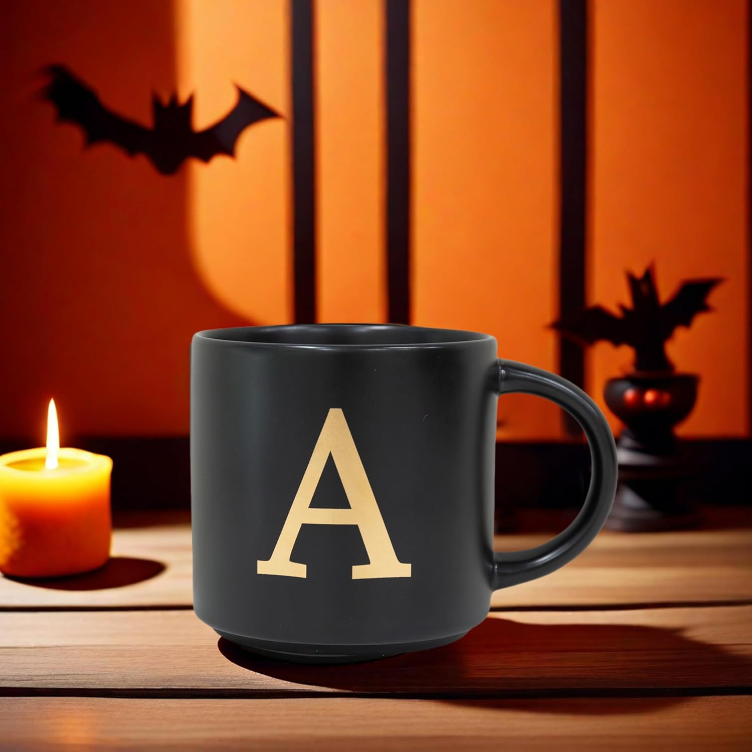 COLLECTIVE HOME - Monogram Ceramic Mugs, 15 oz Golden Initial Black Coffee Cups, Elegant Alphabet Tea Mugs, Elegant Personalized Mug with Gift Box, Unique Mug with Double Side Capital Lette (A-1) - Image 5