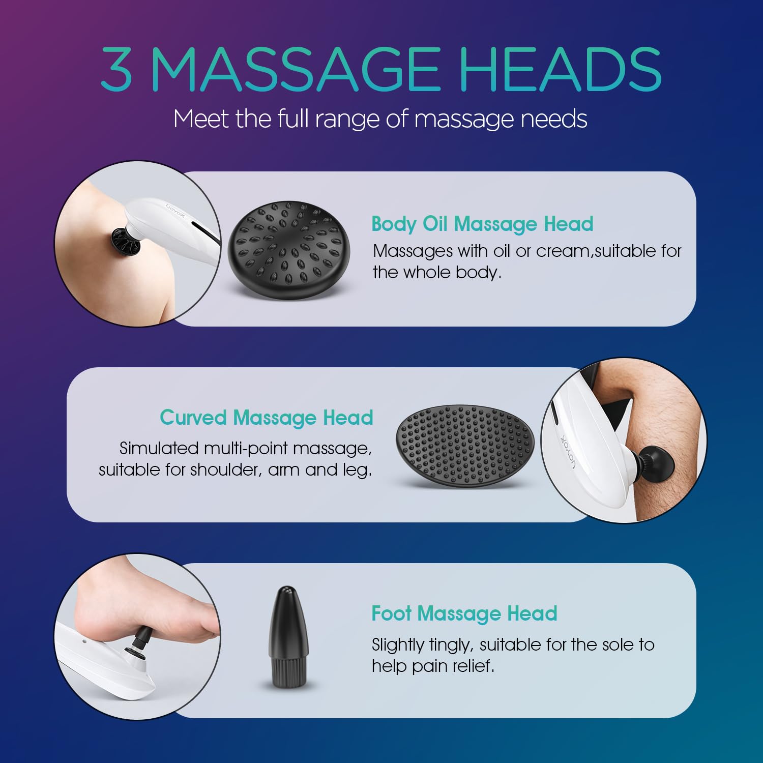 Appareil de Massage Anti Cellulite Electrique Massage avec 3 Têtes Multifonctionnelles + Appareil de Massage Dos à Main Puissant pour Cervical à Percussion Massage, le soulagement des douleurs corpore