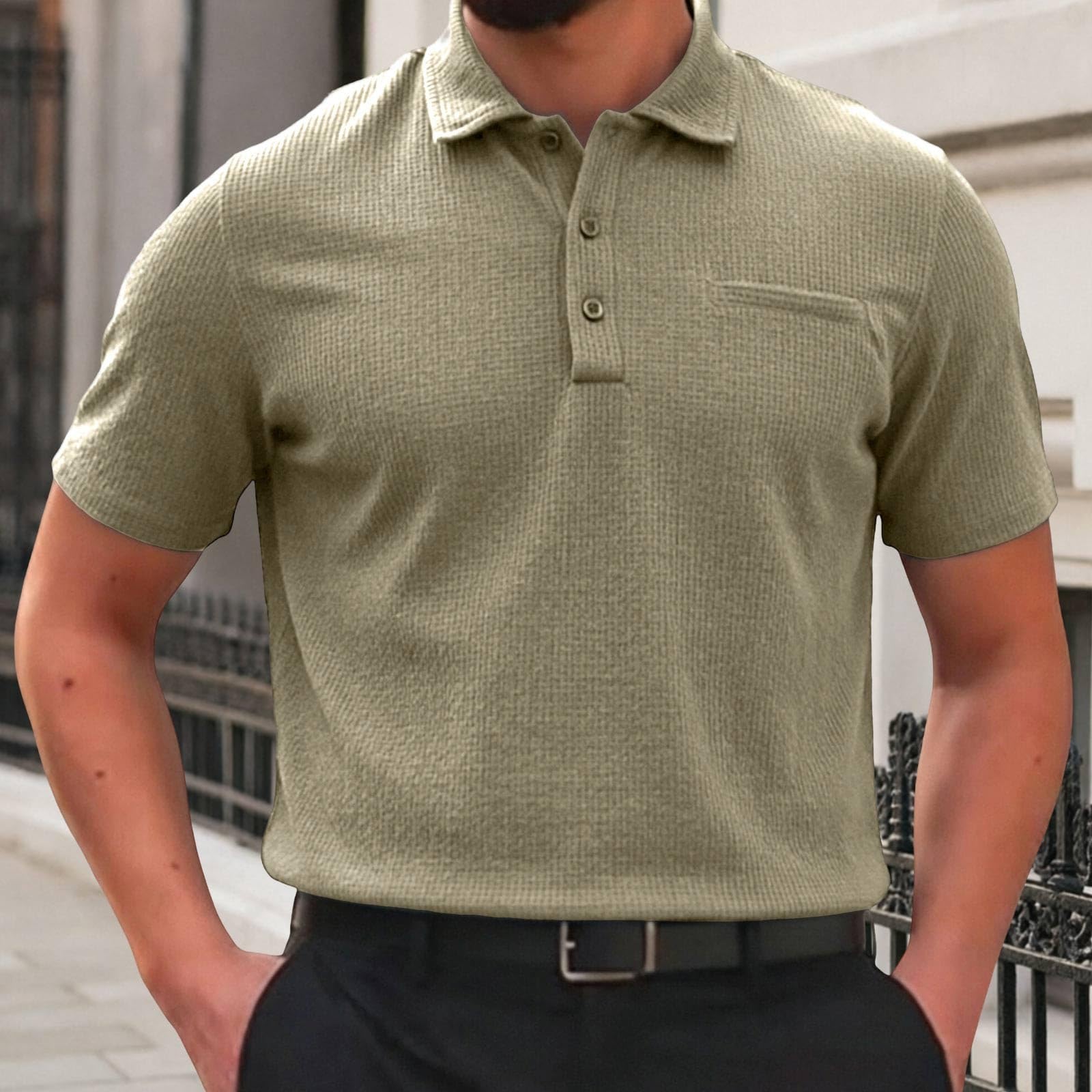 Polo Breeze para Hombre con Ajuste para Barriga Cervecera, Elástica y Secado Rápido, Cuello Texturizado Manga Corta para Golf y Casual, Ultra Cómoda Sedosa Transpirable Camiseta Trabajo Hombre