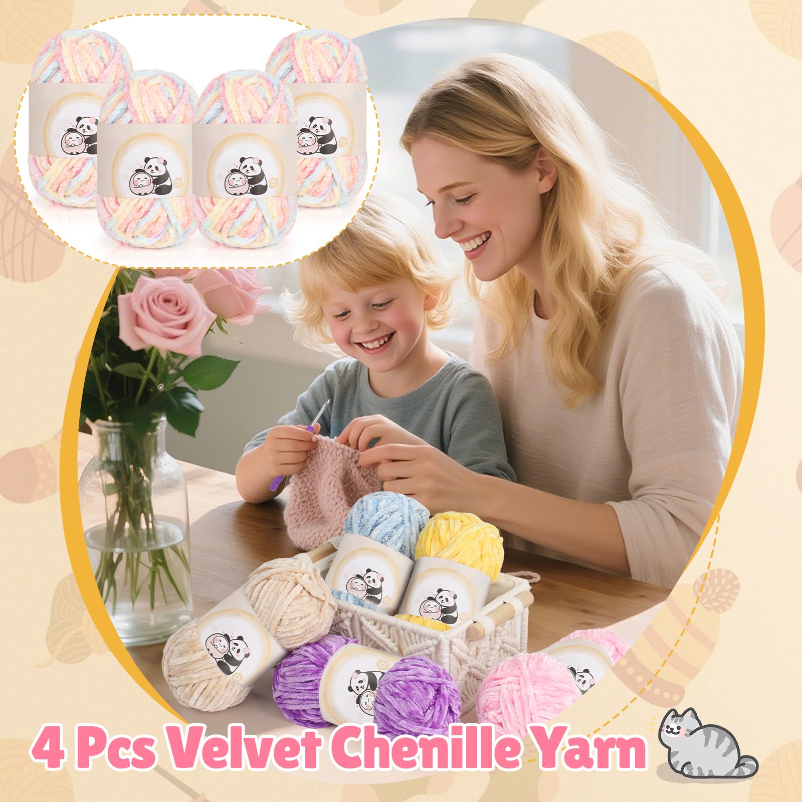 Aeelike Chenille Yarn Set 400g, 4 Pack Plush Chunky Chenille Yarn Gradient - Image 3