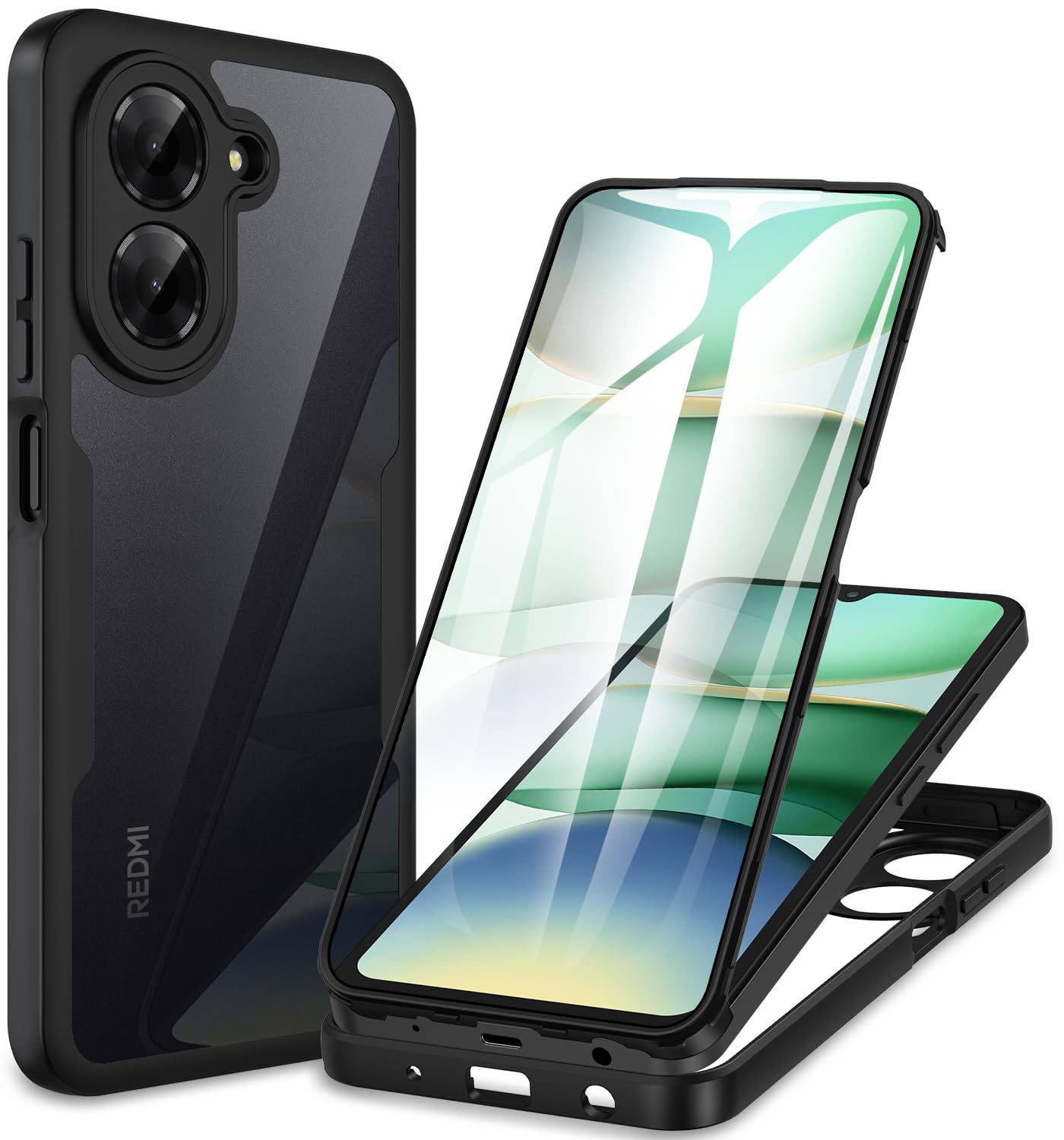 CENHUFO for Xiaomi Redmi A5 Case Built-in Screen Protector, 360 Full Body Protective Rugged Bumper Shockproof Phone Case for Xiaomi Redmi A5 4G -Black