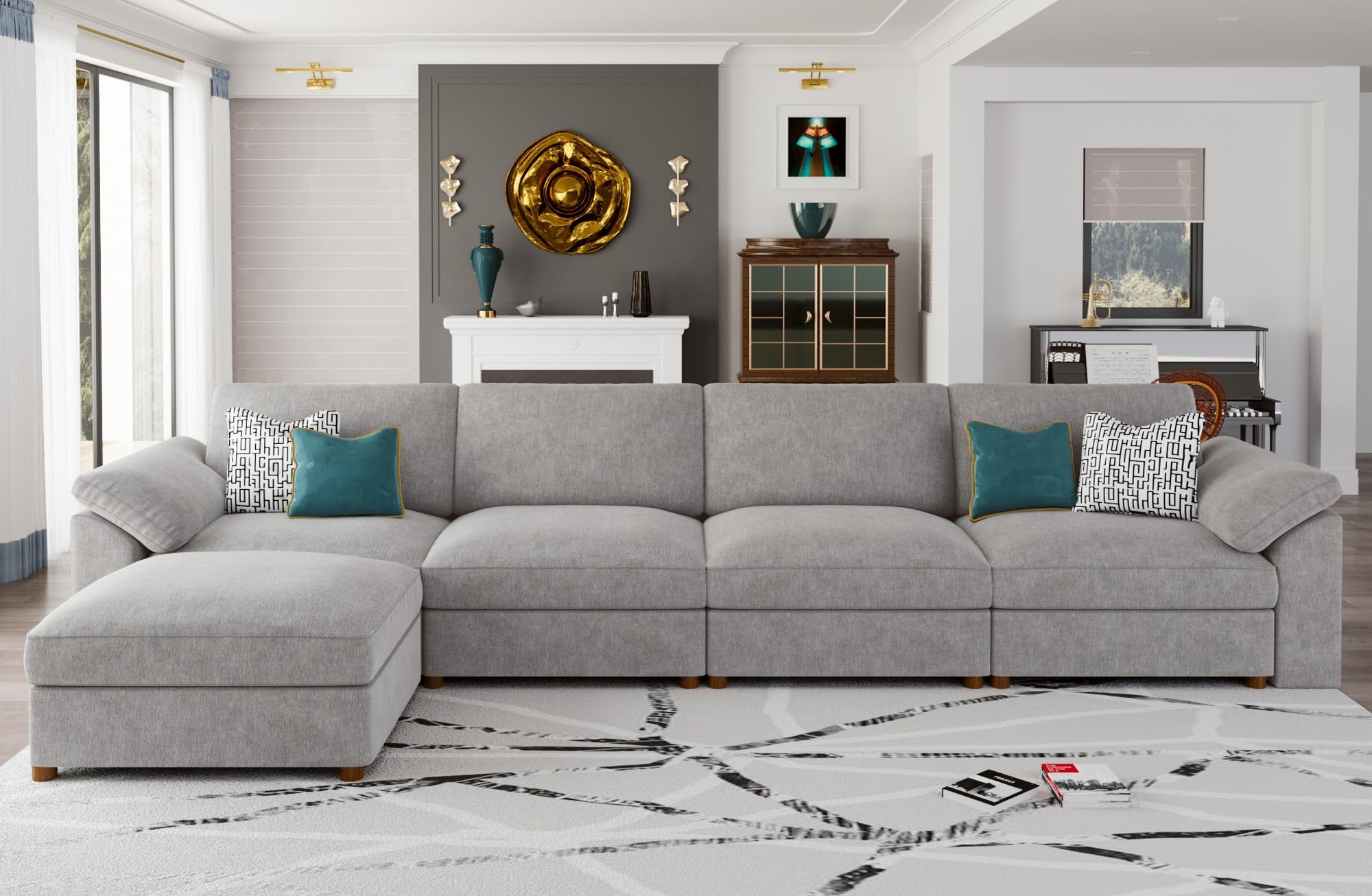 EASE MOOSE Oversized Sectional Modular Sofa Comfty L Shape Sectional FSC Certified Modern Deep Seat Couch Grey Modular