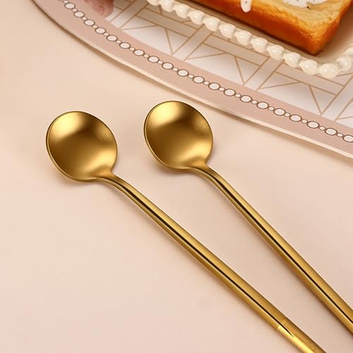 Miniatura 4 de 4 cucharas de café de mango largo de acero inoxidable dorado cepillado de 6.7 pulgadas, cuchara agitadora de espresso, cuchara de té helado dorado,