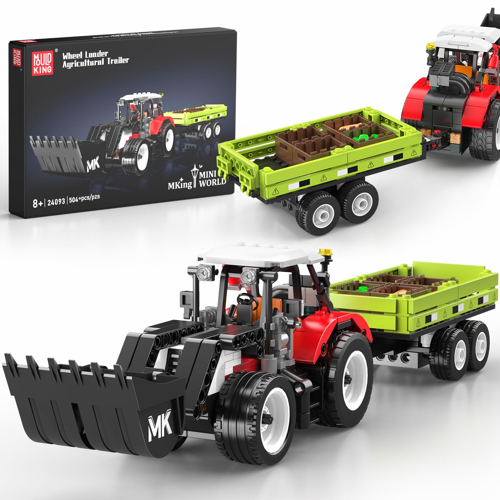 Mould King 24093 Technik Tractor Farm Wheel Loader Building Sets, 504+ Pieces Mini World City Series Construction Sets, Farm Toys for Boy Age 8+
