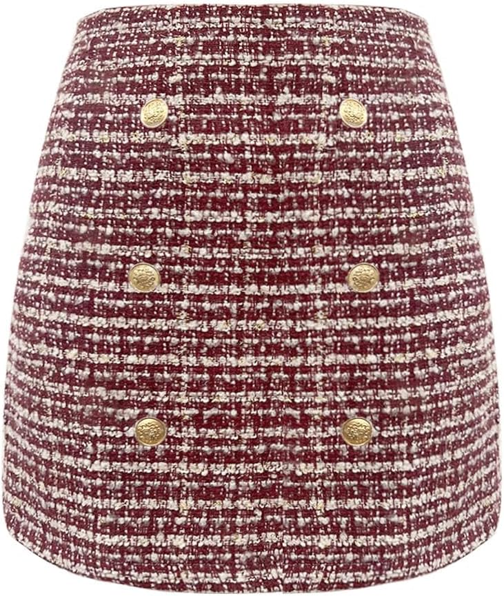 Women's Plaid Mini Skirt Pencil Above Knee Length High Elastic Waist Bodycon Zipper Vintage Short Skirts for Women