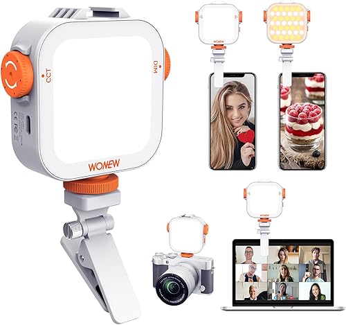 Wonew 80 luces LED para selfie con clip para teléfono, luz de cámara de video LED, luz de teléfono para imagen, luz de relleno recargable de 2000