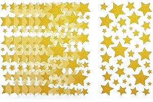 6 Sheet Glitter Gold Star Stickers Small Five Star Reward Stickers Yellow Star Stickers