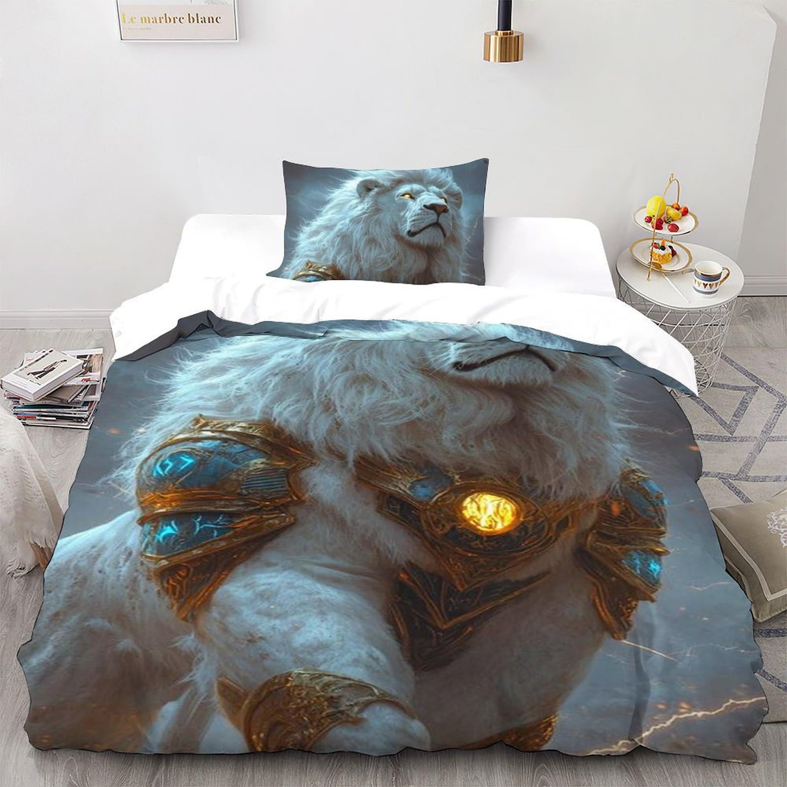 Housse de couette microfibre animaux 135x200cm imprimé 3D parure lit enfant single taie