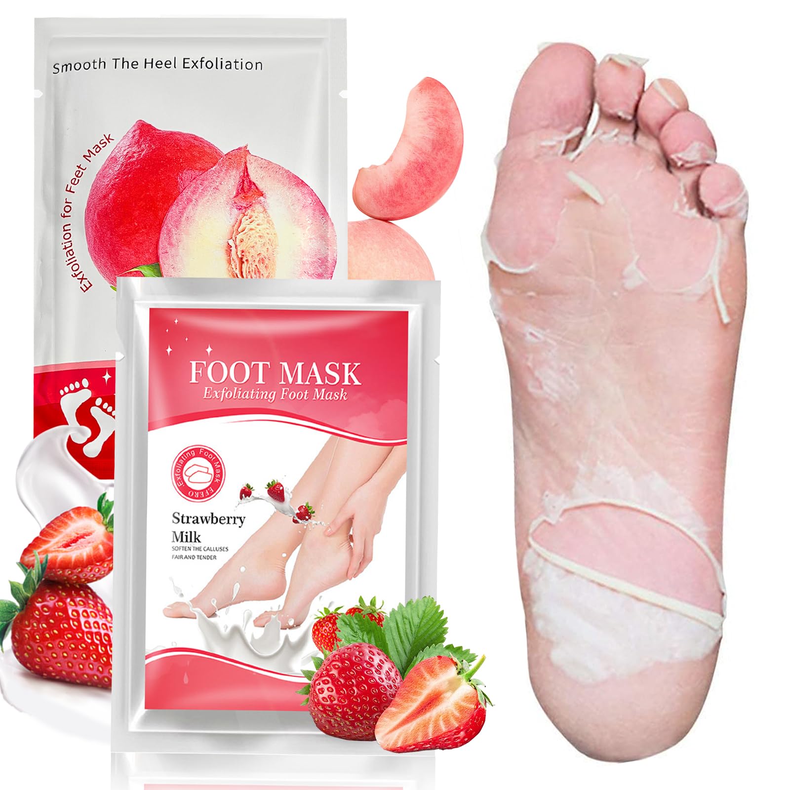 2 Paia Maschera Piedi Esfoliante,Maschera per Piedi Efficace Cura dei Piedi i Scrub Piedi,Maschera Esfoliante Piedi per Donne e Uomini,Rimuove Pelle Morta e Secca（ Fragola Pesca）