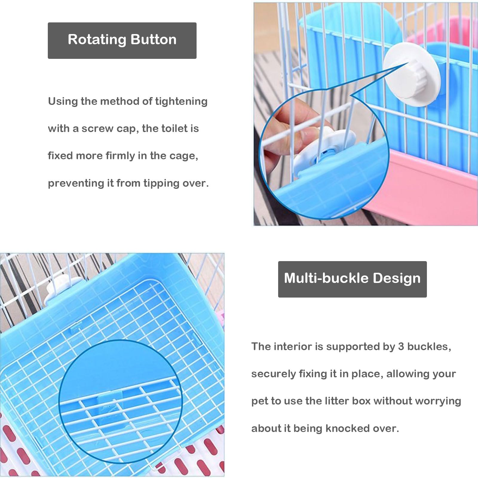 Rabbit Litter Box with Hay Bag, 4-in-1 Rabbit Potty Toilet Feeding Cleaning Set for Dwarf Bunny Guinea Pig Chinchilla (Blue) - image 3