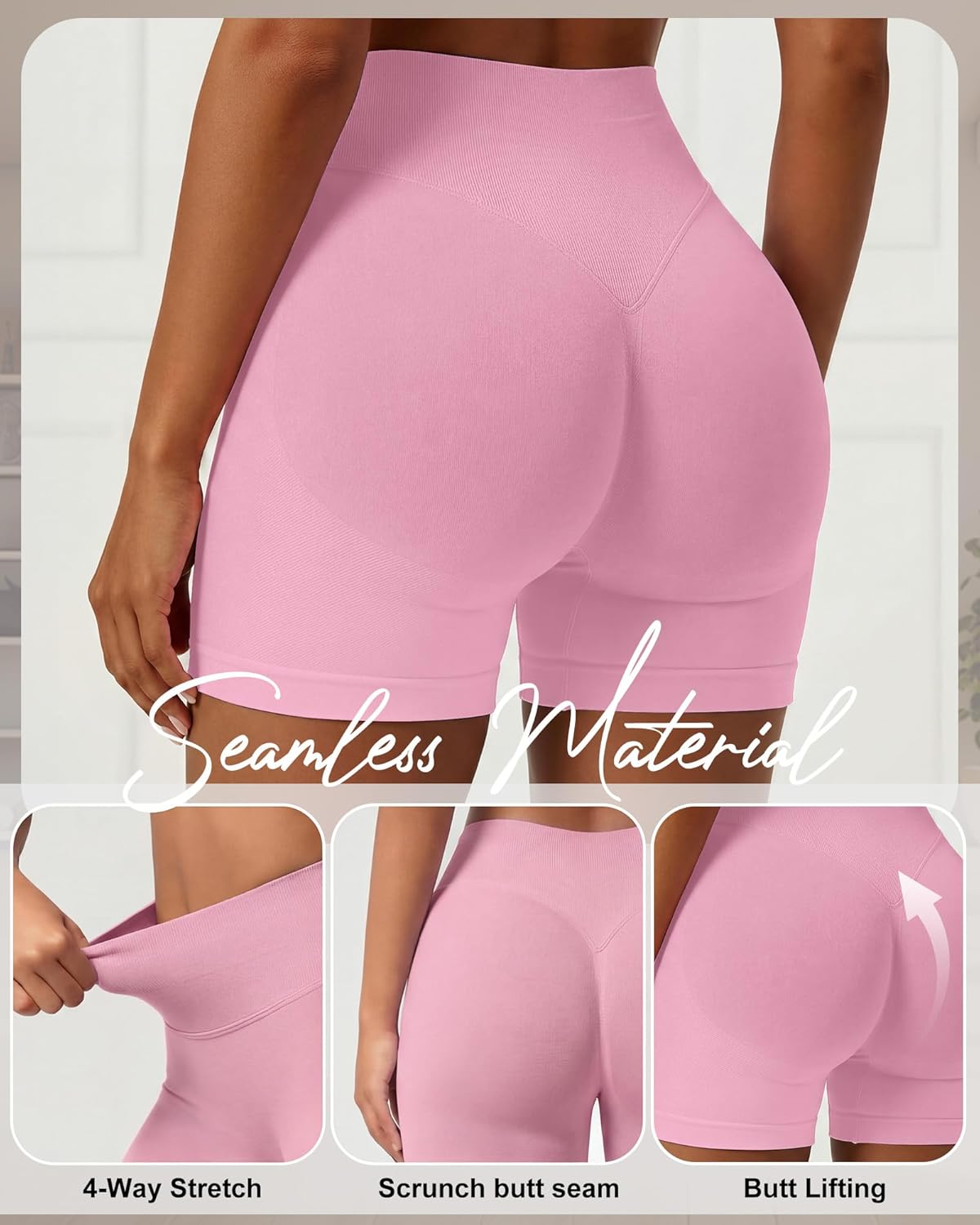 Coume 3 Pack Women Workout Impact Shorts 4.5" Scrunch Butt Lifting High Waisted Seamless Biker Athletic Gym Yoga Shorts - Image 5