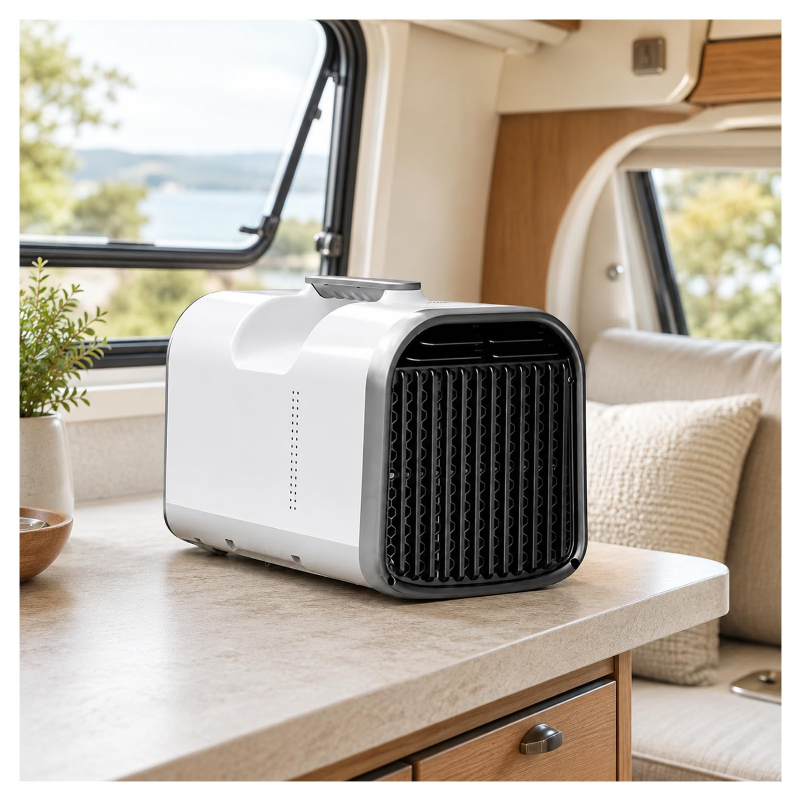 Przenośny klimatyzator do samochodu i biwakowania – Kompaktowa chłodnica 1300W | 1300/1500W, 4400/5100BTU, niski hałas 42dB, automatyczne odparowanie, regulacja 61–90°F, do namiotów i małych pomieszczeń
