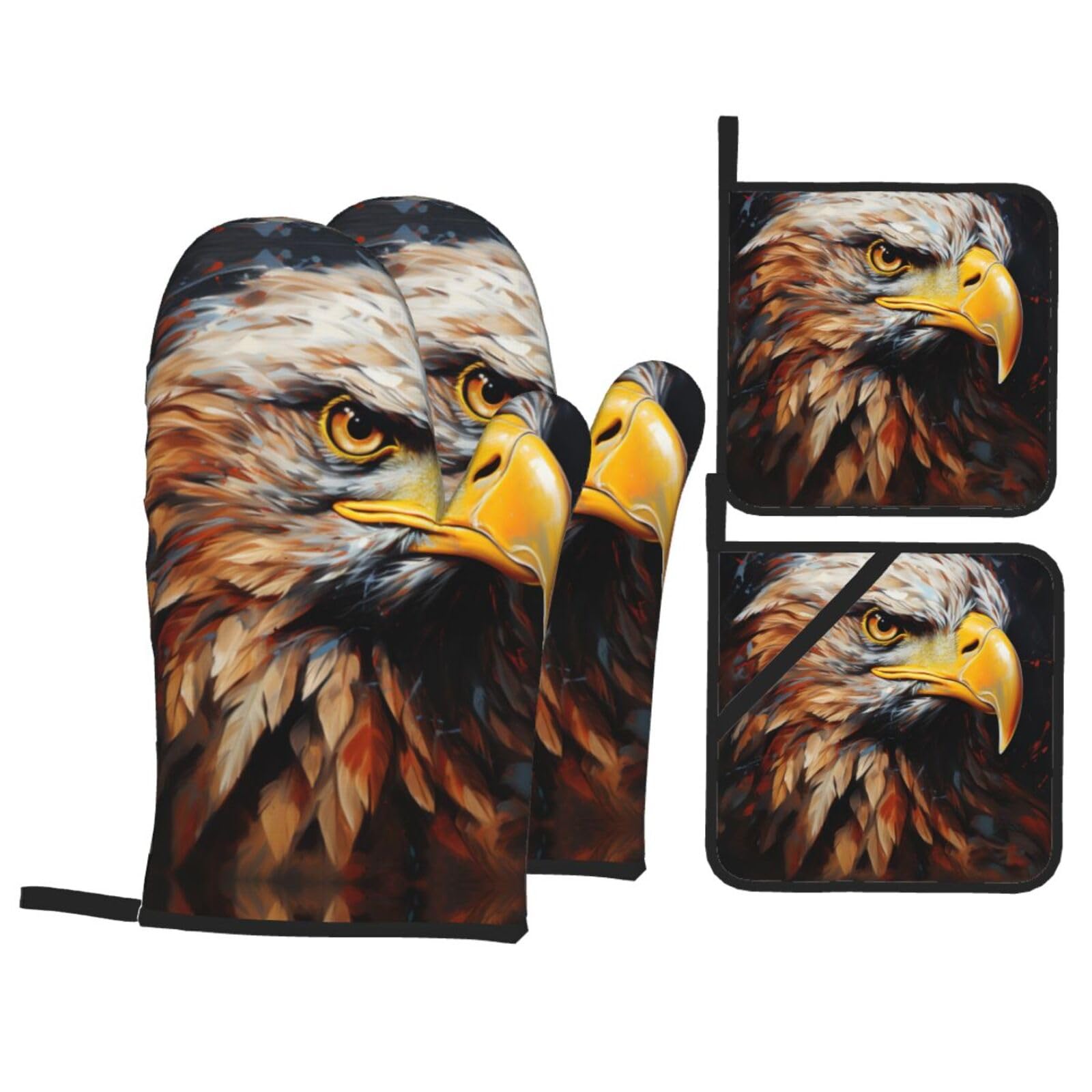 eagle Print Stylish 4-Piece Microwaving Oven Waterproof Kitchen Gloves Baking Holiday Cooking