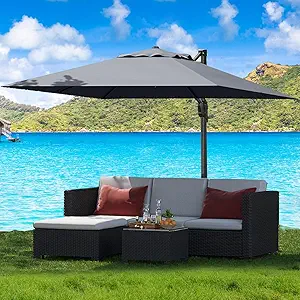 Large Cantilever Patio Umbrella, 10' X 10' Heavy Duty Aluminum Cantilever Offset Outdoor Umbrella with 360-Degree Rotation for Backyard, Deck, Pool, Gray