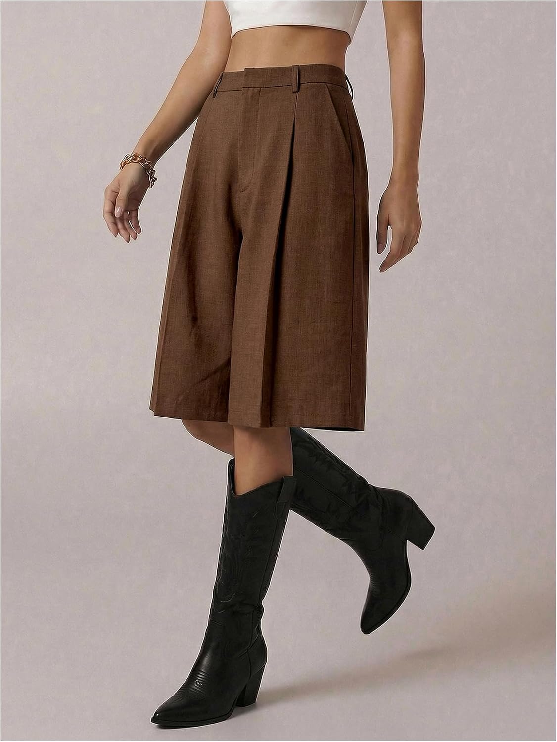 Milumia Women's Dressy Casual Wide Leg Bermuda Shorts Pleated Dress Shorts with Pockets