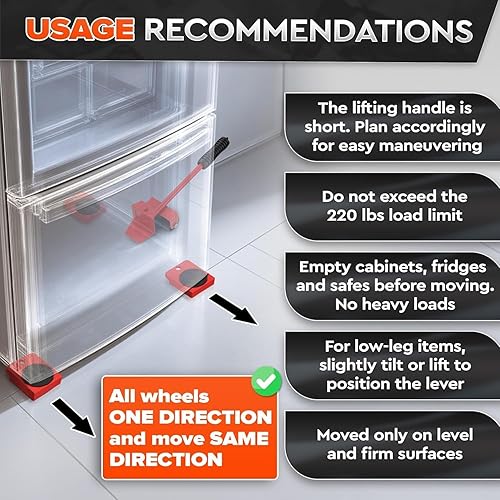 Miniatura 4 de Furniture Lifter Tool & Furniture Moving Sliders Set 360° Rotating Wheels Up to 220 lbs, Refrigerator Movers Sliders with Smooth Glide, Non-Scratch