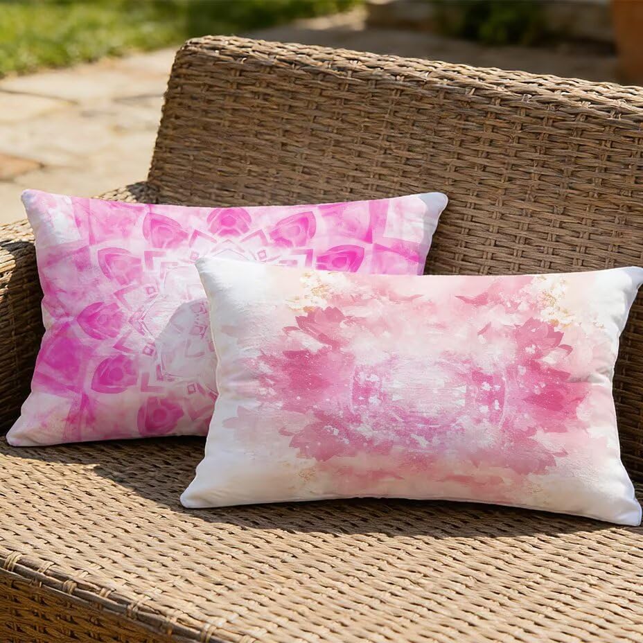 Housses de coussin de jardin 40x80 texture lin housse coussin extérieur rose M-P458
