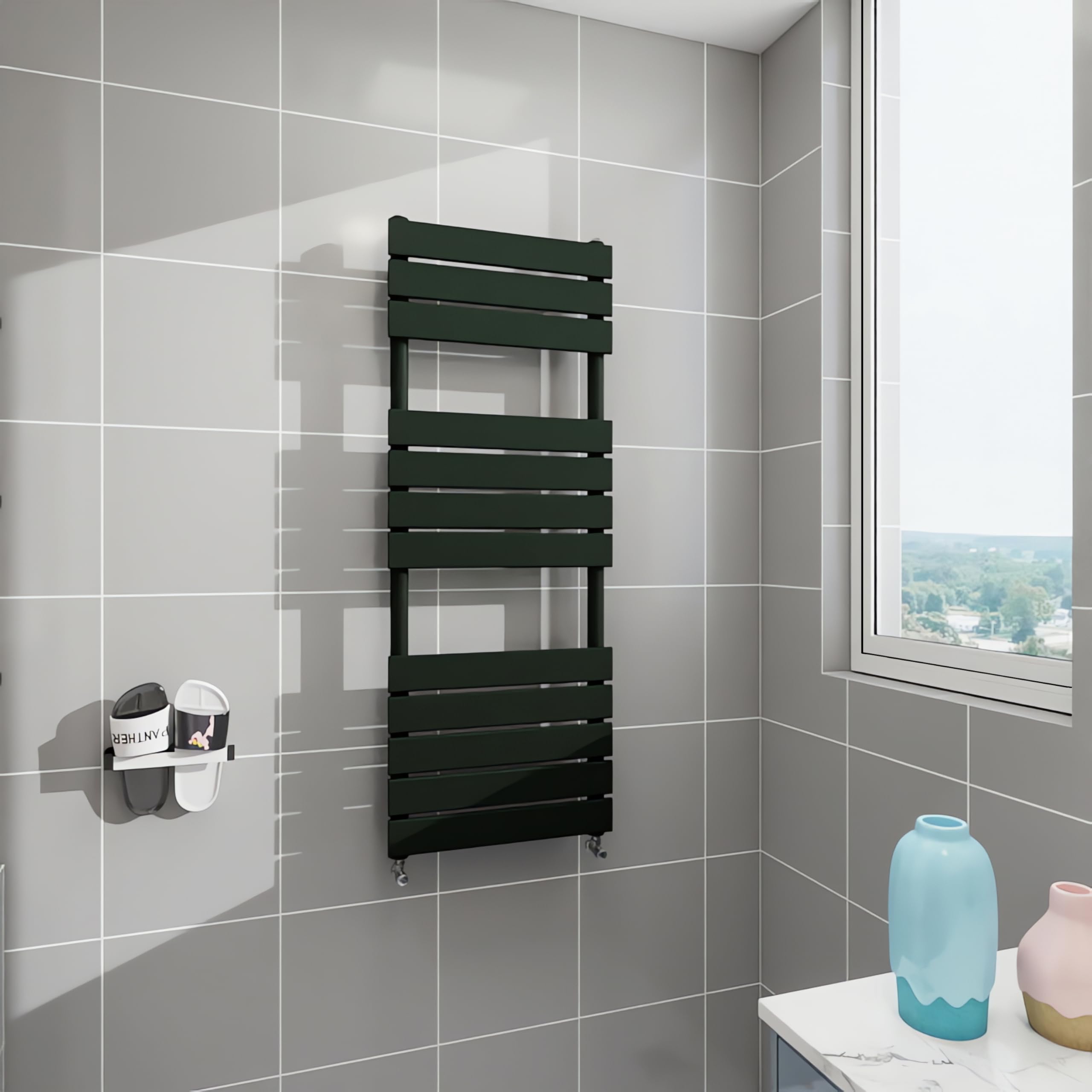 Simple Bathrooms Black Morden Bathroom Flat Panel Heated Towel Rail Radiator,Wall Mounted Central Heating Ladder Rad 1200X450mm