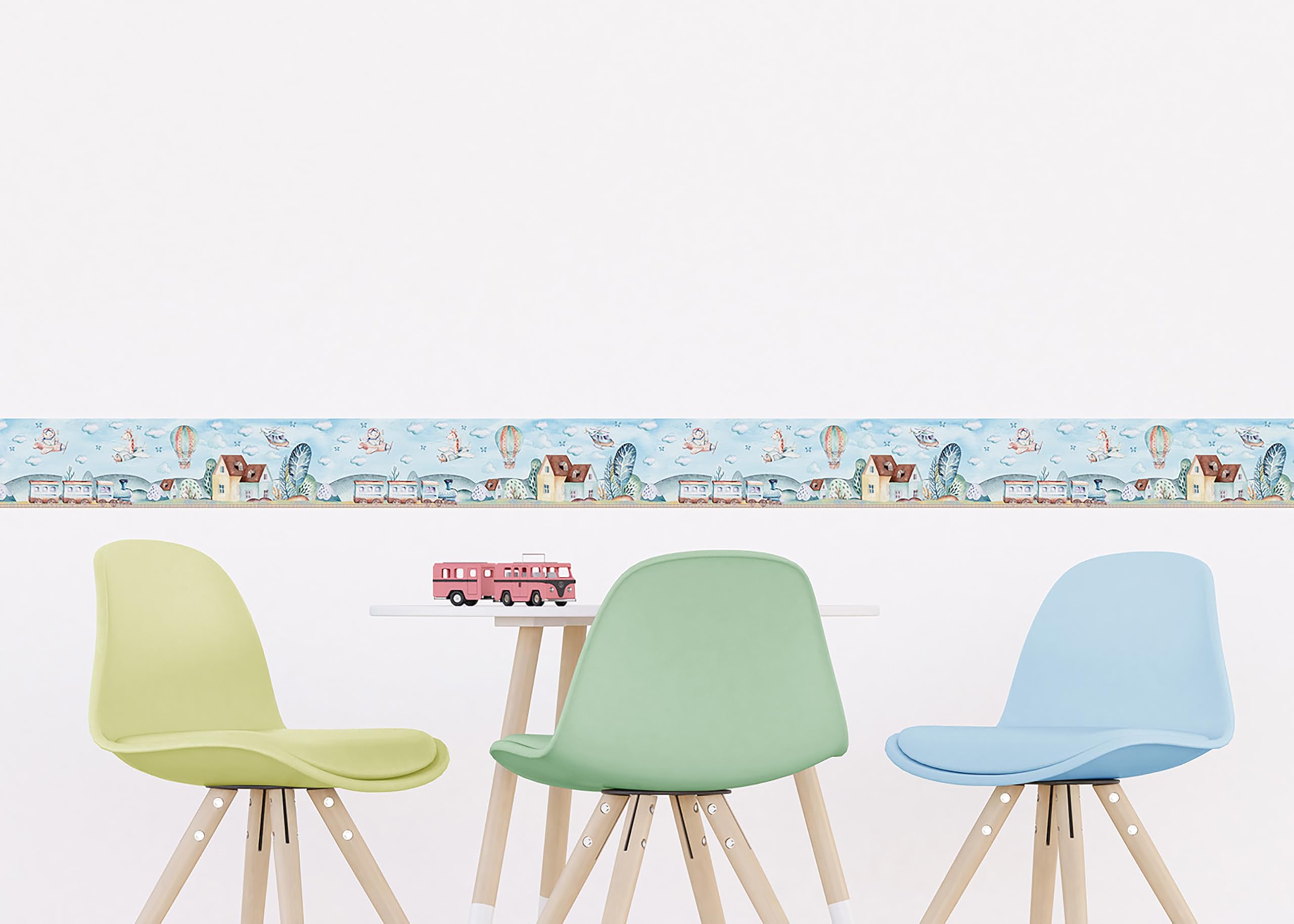 Selbstklebende Bordüre Zug AG Design, AWBD 8028 | Wasserfest Kinderzimmer Wand Aufkleber Dekoration | Wandbordüre für Mädchen und Junge | Folie, Mehrfarbig | Breite 500 cm x Höhe 13.8 cm