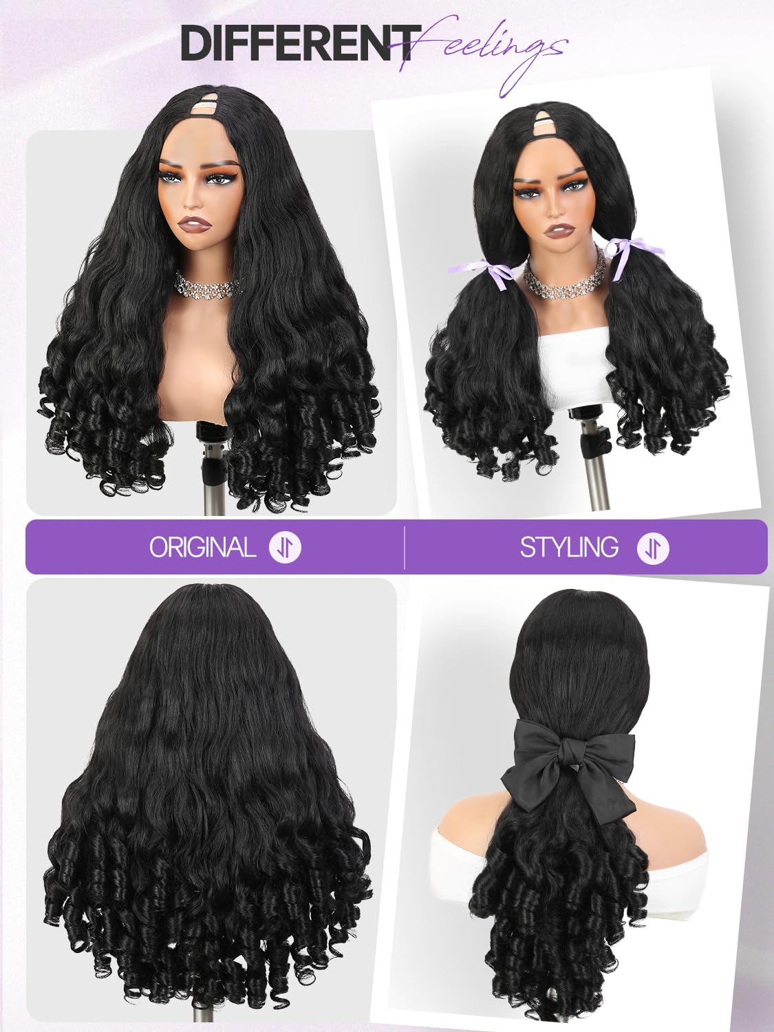 V Part Yaki Curly Wig U Part Afro Curly Clip in Half Wigs for Black Women 22 Inch Yaki Wavy Wig with Bouncy Curl Ends Realistic Natural Looking Glueless Synthetic Wig
