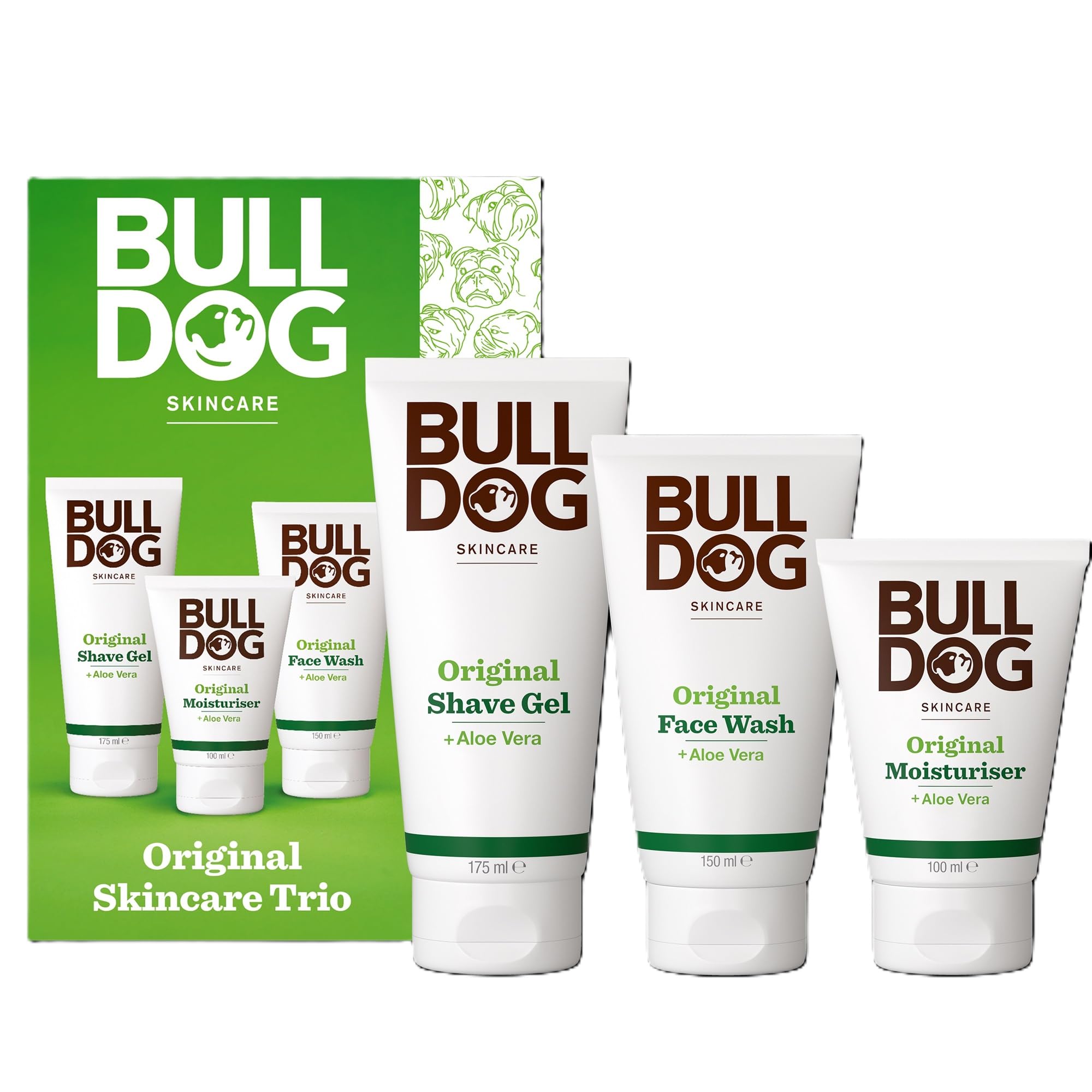 Bulldog Skincare Original Skincare Trio Grooming Giftset for Men, Original Moisturiser 100ml, Original Face Wash 150ml, Original Shave Gel 175ml