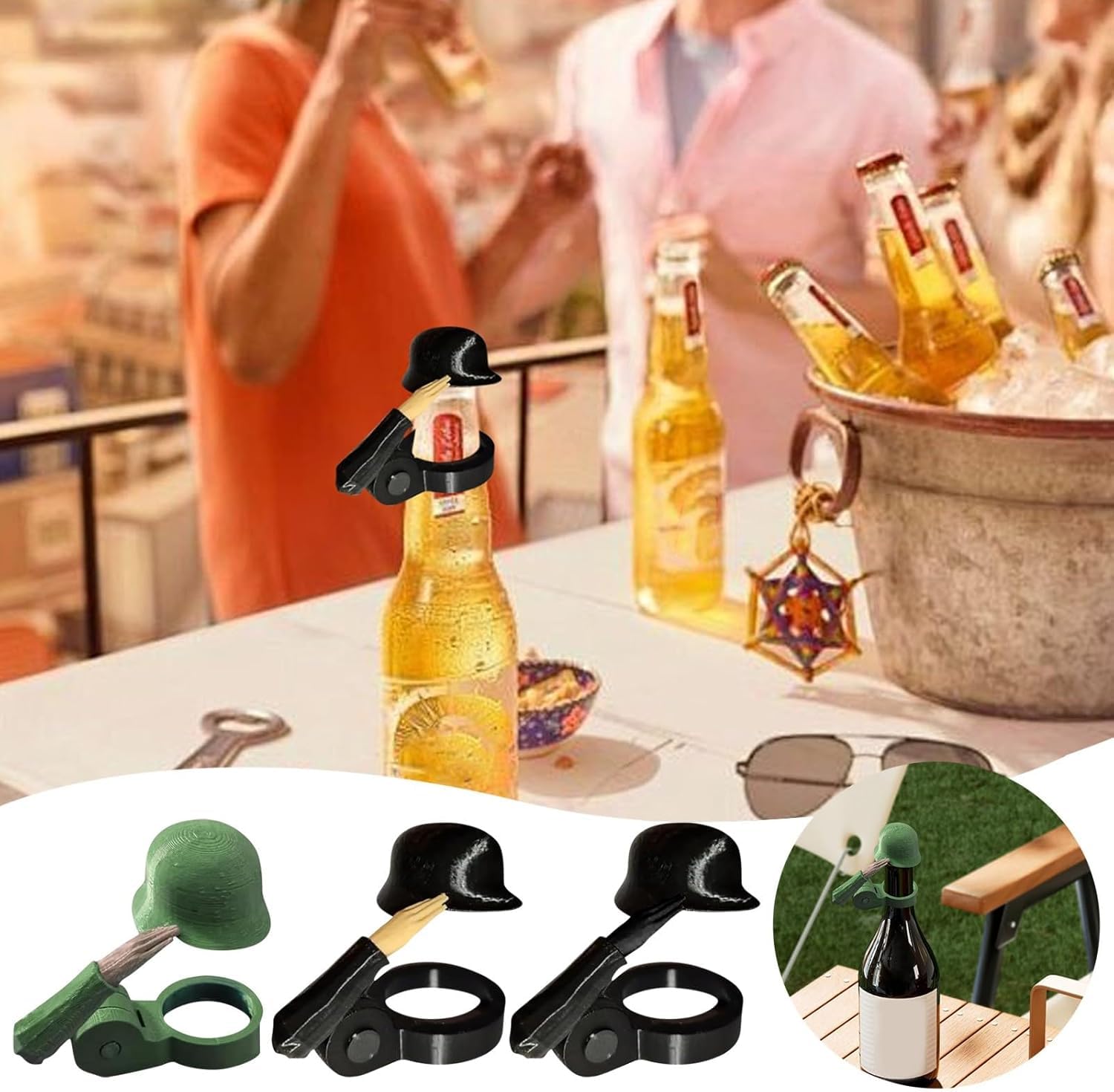 2 Tappi Per Bottiglie Di Vetro A Forma Di Maschera Antigas - Divertenti Copri Birra Reinseribili