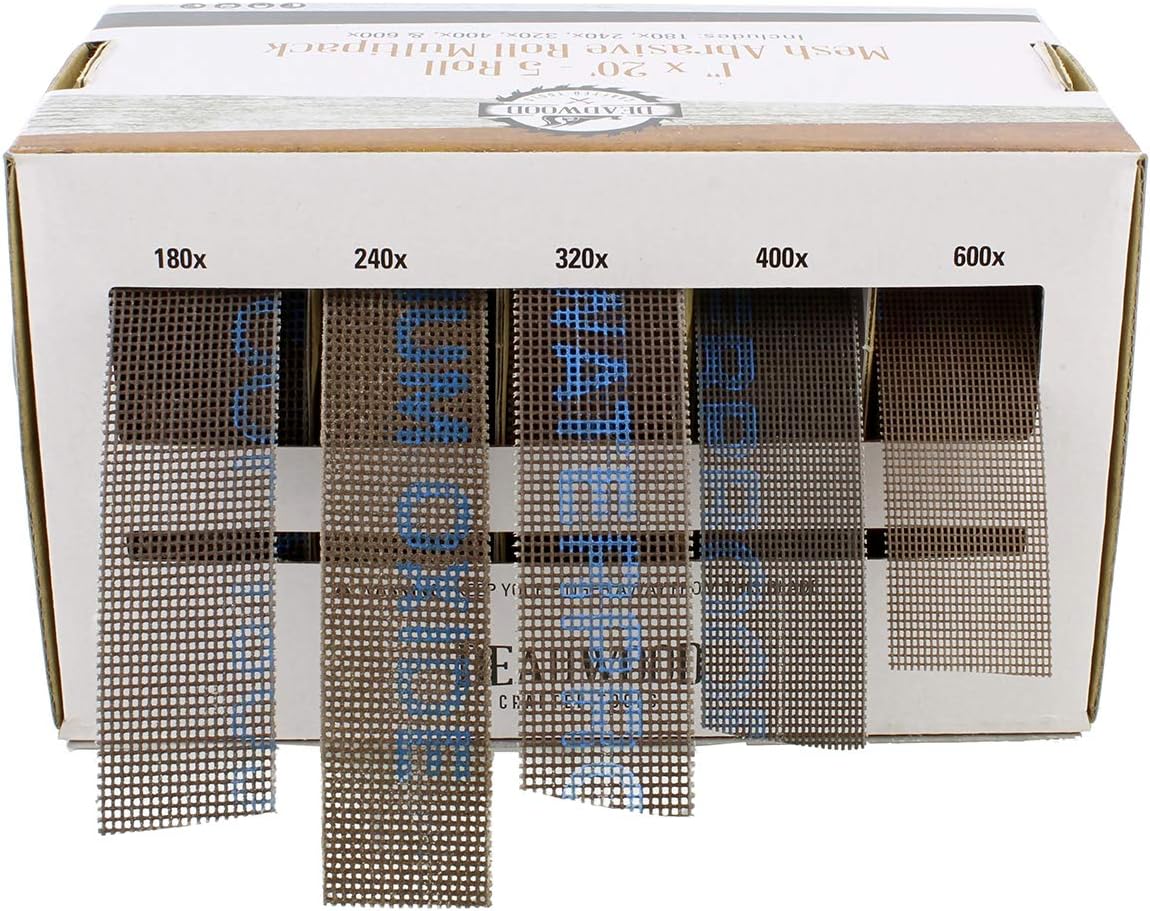 DCT Mesh Abrasive Paper 5-Piece Sand Paper Variety Pack with Dispenser – 180, 240, 320, 400, 600 Grit Mesh Sandpaper