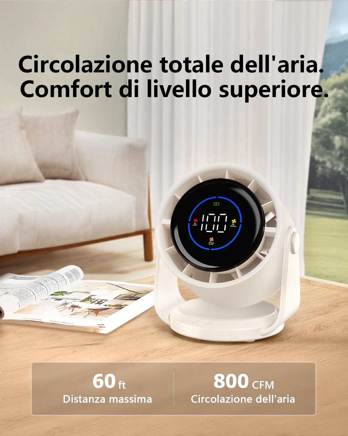 Ventilatore Da Tavolo Silenzioso SP Space Player, 100 Velocità Con Display Digitale, Inclinabile A 135°, Nero, Portatile Per Campeggio E Ufficio