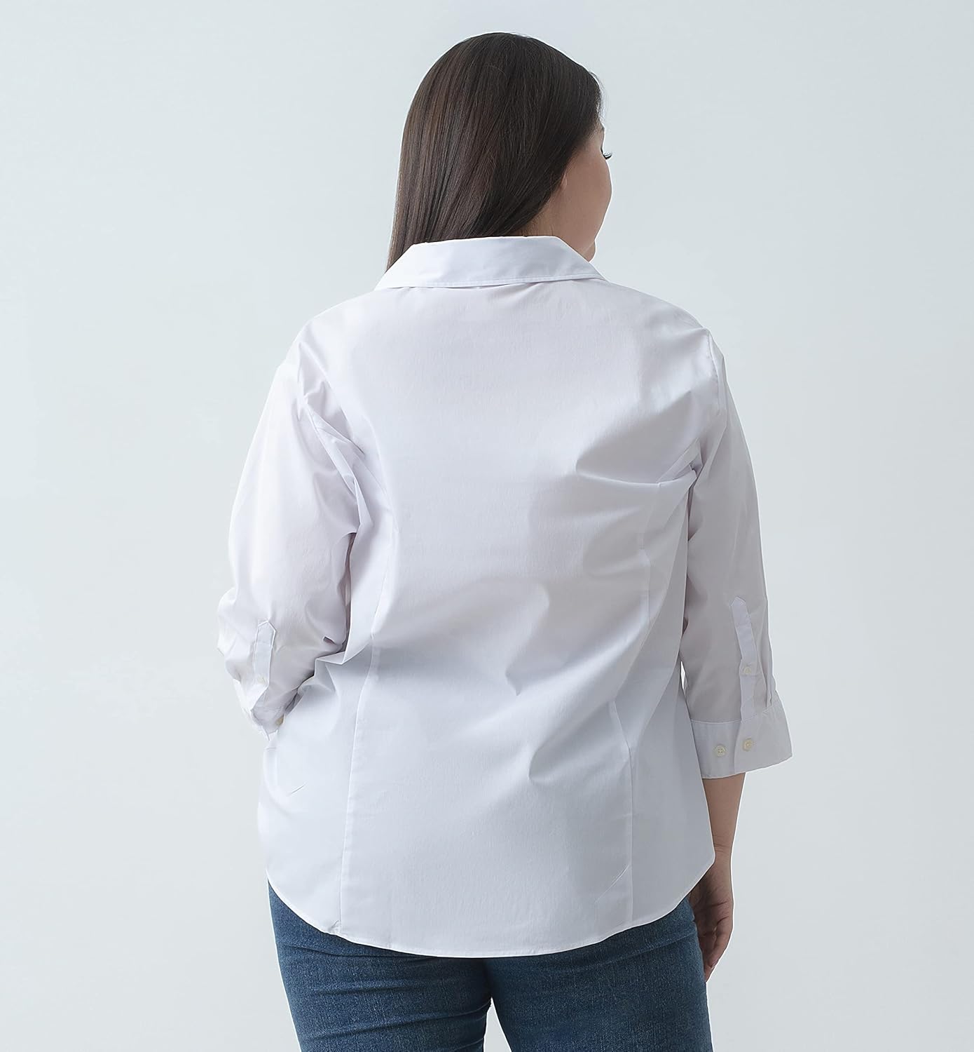 Plus Size 3/4 Sleeve Shirts for Women Button Down Shirts V Neck Women Blouses Tops Business Casual Stretch Shirts - Image 2