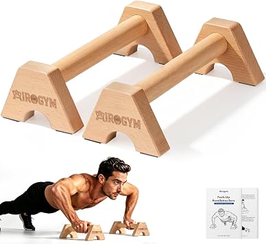 Wooden Push Up Bars for Calisthenics Equipment - Non-Slip Beech Wood Parallettes for Floor Strength Training, Handstand & Home Gym Workout - Support 550 LBS Heavy Duty Pushup Handles Stand